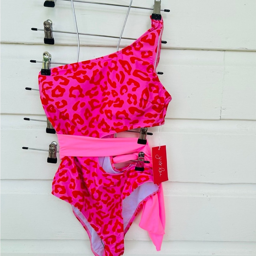 Swim One-Shoulder Pink Leopard Swimsuit - Picture 2 of 5
